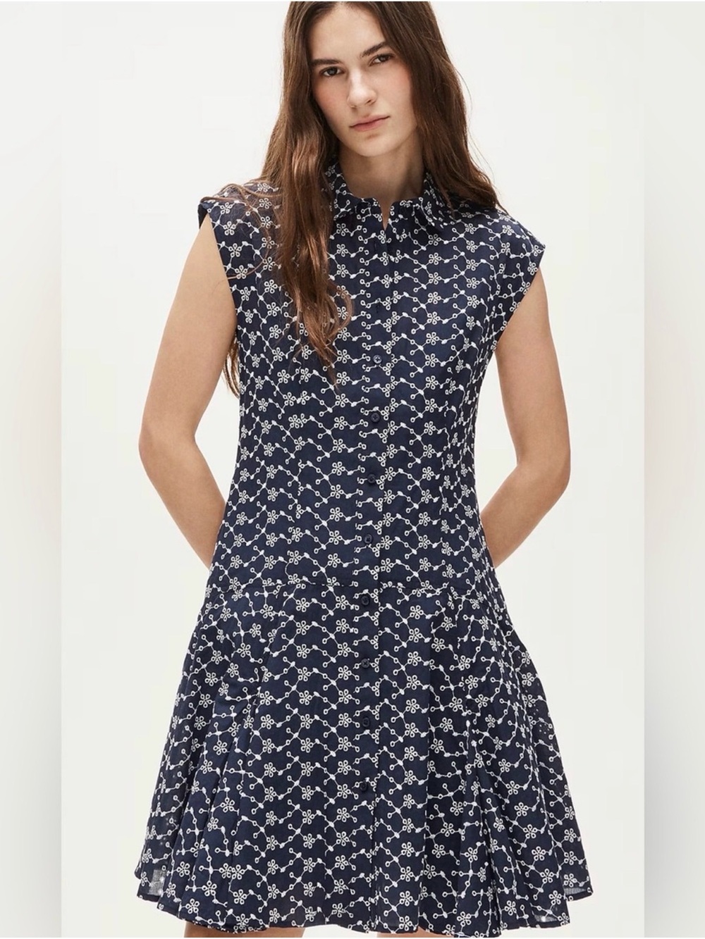 🌺 J.Crew Navy & White Eyelet Shirt Dress